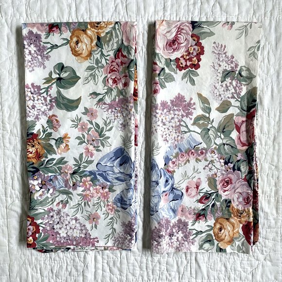 Ralph Lauren Bedding X2 Ralph Lauren Allison King Pillowcases Vintage Floral Roses Blue Red